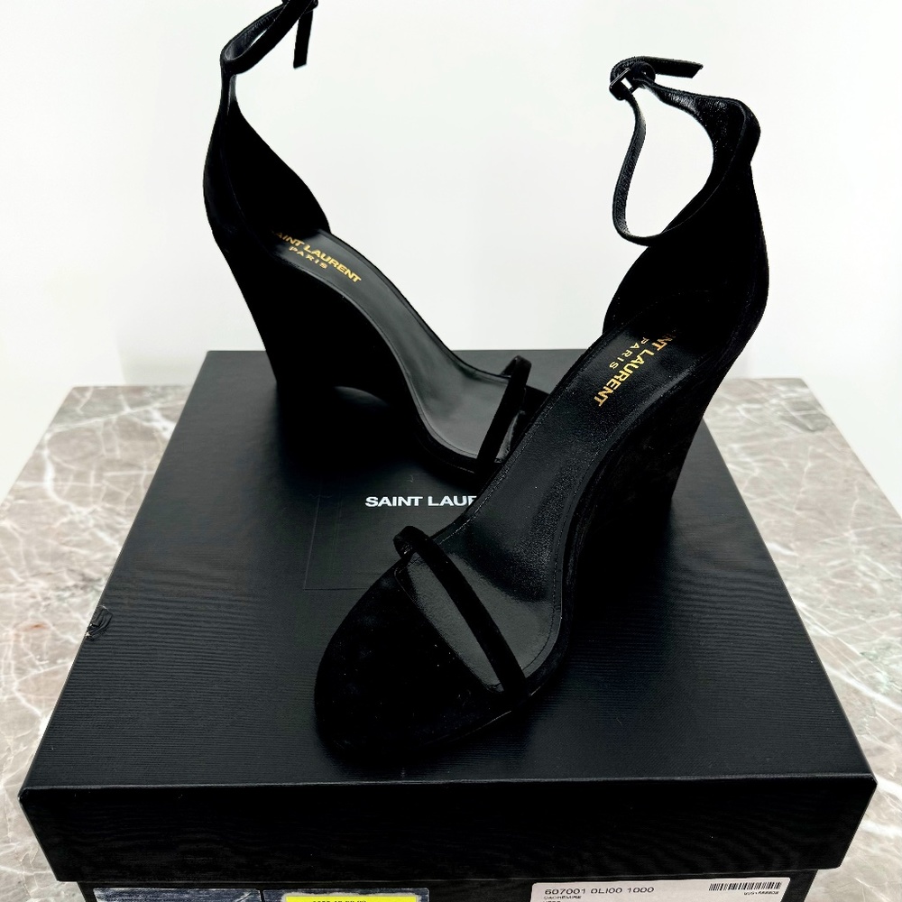 SAINT LAURENT Bianca Wedge Heel 90mm Lila 85 Sanda Sandals US Womens 10 EU 40